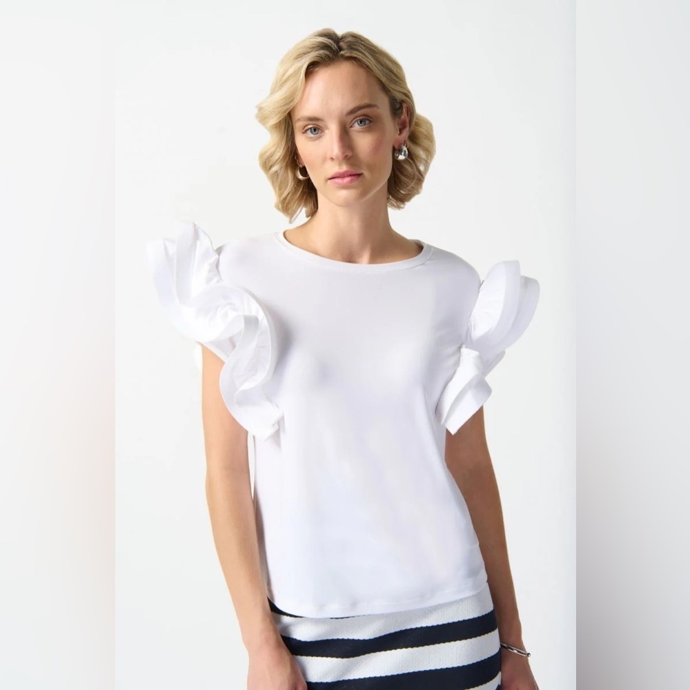 Joseph Ribkoff Ruffle Statement Sleeve Blouse Sz6